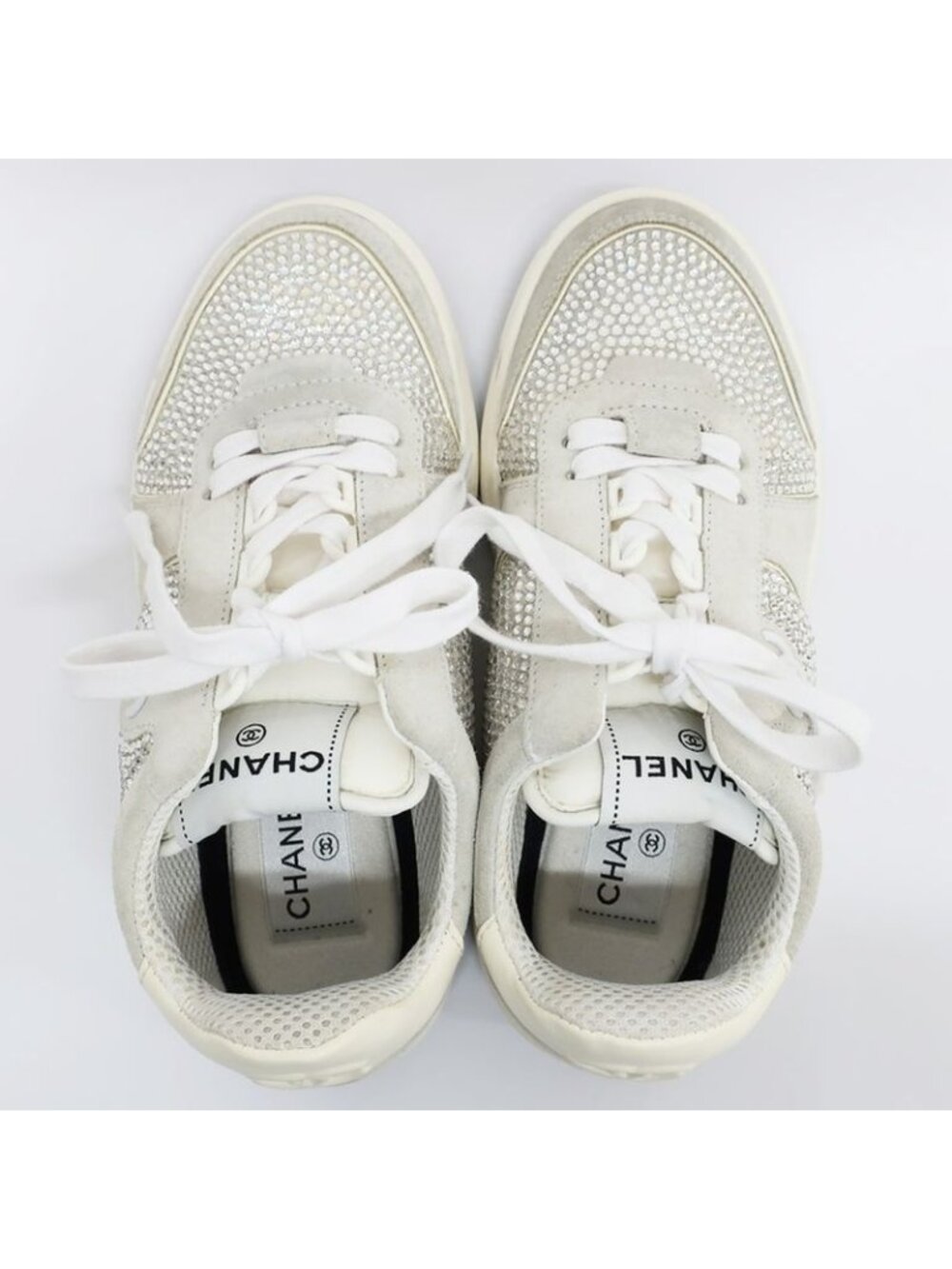 Chanel Sneakers Sequins White Size 36 Coco - Picture 3 of 10